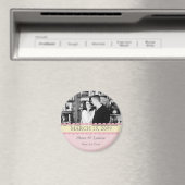 ピンク&レモンウェディング日付のフォトフレームを保存 マグネット (インサイチュ (食洗機))