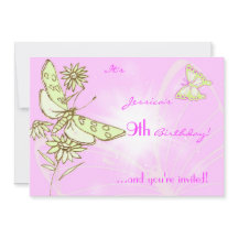 ピンク レモン ライム バタフライ 誕生日 ご招待カード