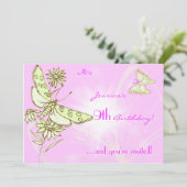 ピンク レモン ライム バタフライ 誕生日 ご招待カード 招待状 (スタンド正面)