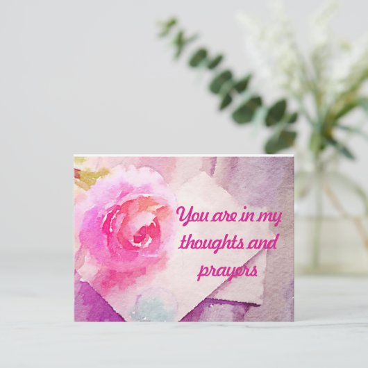ピンク・ローズのはがき「あなたは私の祈りの言葉にいる」 ポストカード (スタンド正面)