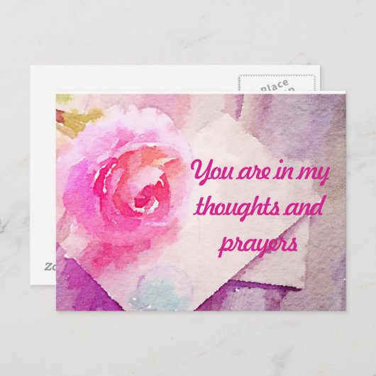 ピンク・ローズのはがき「あなたは私の祈りの言葉にいる」 ポストカード (正面/裏面)