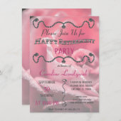 ピンク・ローズの写真、ハッピー・リタイアメント・パーティー 招待状 (正面/裏面)
