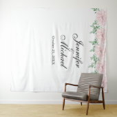 ピンク・ローズの葉結婚のフォトブースの背景 タペストリー (インサイチュ(横))