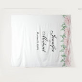 ピンク・ローズの葉結婚のフォトブースの背景 タペストリー (正面(横))