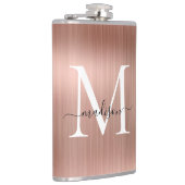 ピンク ローズゴールド ガーリー モノグラム ブラシ仕上げ スチール メタル フラスク (右)