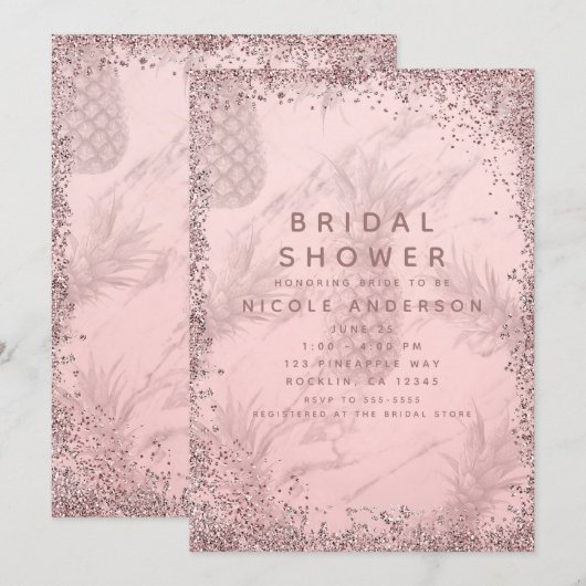 ピンク ローズゴールド ギター パイナップル 結婚式前ウェルカムパーティー 招待状 (正面/裏面)