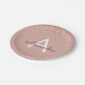 ピンク ローズゴールド グリッター ガーリー モノグラム 誕生日 ペーパープレート (アングル)