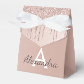 ピンク ローズゴールド グリッター & スパークル モノグラム フェイバーボックス (正面サイド)