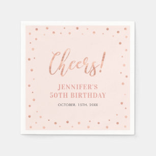 ピンク & ローズゴールド コンフェッティ 大人誕生日パーティー スタンダードカクテルナプキン