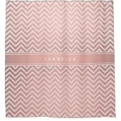 ピンク ローズゴールド シェブロン パターン 名前入り シャワーカーテン (正面)