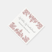 ピンク ローズゴールド スノーフレーク ウィンター ブライダルシャワー スタンダードカクテルナプキン (角)