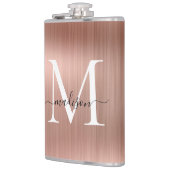 ピンク ローズゴールド フェミニン モノグラム ブラシ仕上げ スチール メタル フラスク (左)