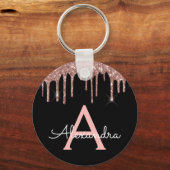 ピンク ローズゴールド ブラック スパークリー グリッター モノグラム キーホルダー (正面)