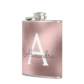 ピンク ローズゴールド ホイルとスパークル モノグラム フラスク (左)