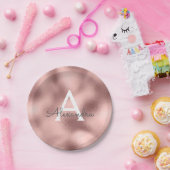 ピンク ローズゴールド メタリック フォイル モノグラム 誕生日 ペーパープレート (パーティー)