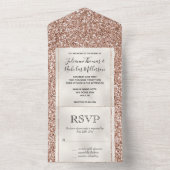 ピンク ローズゴールド ラグジュアリー グリッター オールインワン招待状 (内側)
