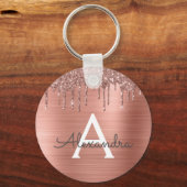 ピンク ローズゴールド 偽ステンレススチール モノグラム キーホルダー (正面)