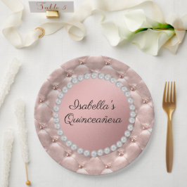 ピンク ローズゴールド 白 パール Quinceañera 写真 ペーパープレート
