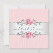 ピンク・ローズ・ガールズ・ファースト・コミュニオン 招待状 (正面)