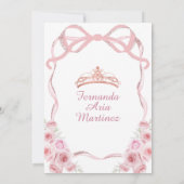 ピンク ローズ ゴールド クラウン フラワーボウ リボン ミス キンセ 招待状 (裏面)