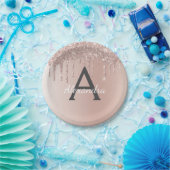 ピンク ローズ ゴールド グリッター & スパークル モノグラム 誕生日 ペーパープレート (パーティー)