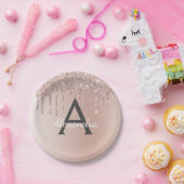 ピンク ローズ ゴールド グリッター & スパークル モノグラム 誕生日 ペーパープレート (パーティー)