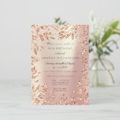 ピンク ローズ ゴールド グリッター リーフ フローラル フレーム パーリー 招待状 (スタンド正面)