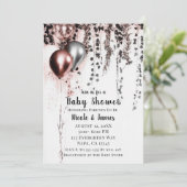 ピンク ローズ ゴールド シルバー バルーン & アイビー ベビー シャワー 招待状 (スタンド正面)