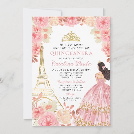 ピンク ローズ ゴールド ティアラ パリ キンセアニエラ インビテーション (正面)