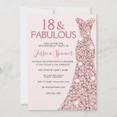 ピンク ローズ ゴールド ドレス 女の子 18歳の誕生日パーティー 招待状 (正面)