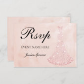 ピンク ローズ ゴールド ドレス 誕生日 / ウェディング RSVP (正面/裏面)