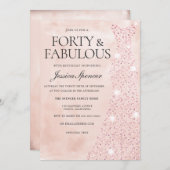 ピンク ローズ ゴールド ドレス 40 & ファビュラス 40歳の誕生日 招待状 (正面/裏面)