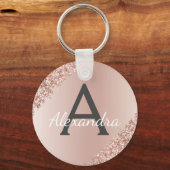 ピンク ローズ ゴールド フェイク ステンレス スチール モノグラム キーホルダー (正面)