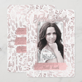 ピンク ローズ ゴールド フォイル モダン ブライダル シャワー フォト 招待状