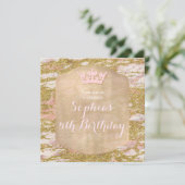 ピンク ローズ ゴールド プリンセス 誕生日パーティー 招待状 (スタンド正面)