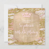 ピンク ローズ ゴールド プリンセス 誕生日パーティー 招待状 (正面)