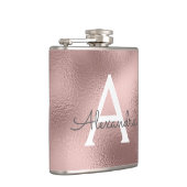 ピンク ローズ ゴールド ホイルとスパークル モノグラム フラスク (右)
