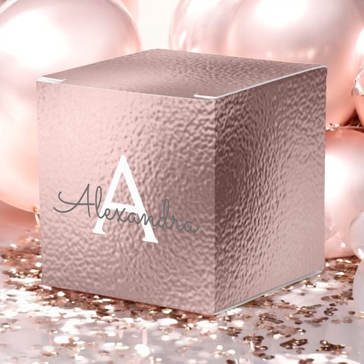 ピンク ローズ ゴールド ホイル & スパークル モノグラム フェイバーボックス