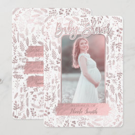 ピンク ローズ ゴールド ホイル モダン ベイビー シャワー フォト 招待状