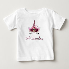ピンク ローズ ゴールド ユニコーン モノグラム 1歳 誕生日 ベビーTシャツ