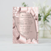 ピンク ローズ パステル パウダー スパークリー グリッター ドリップ ローズ 招待状 (スタンド正面)