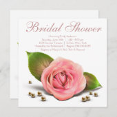 ピンク ローズ パール ホワイト ブライダル シャワー 招待状 (正面/裏面)
