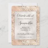 ピンク ローズ ブラッシュ ゴールド レオパード アニマル プリント 招待状 (正面)