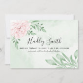 ピンク・ローズ・ユーカリの葉の誕生発表 案内状 (正面)