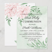 ピンク・ローズ・ユーカリプタス・ファースト・コミュニオン 招待状 (正面/裏面)