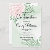 ピンク・ローズ・ユーカリ葉確認 招待状 (正面/裏面)
