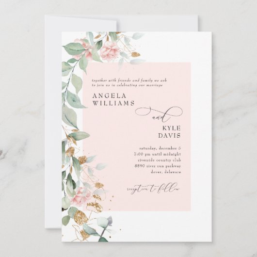 ピンク ローズ ユーカリ ウェディング   招待状 (正面)