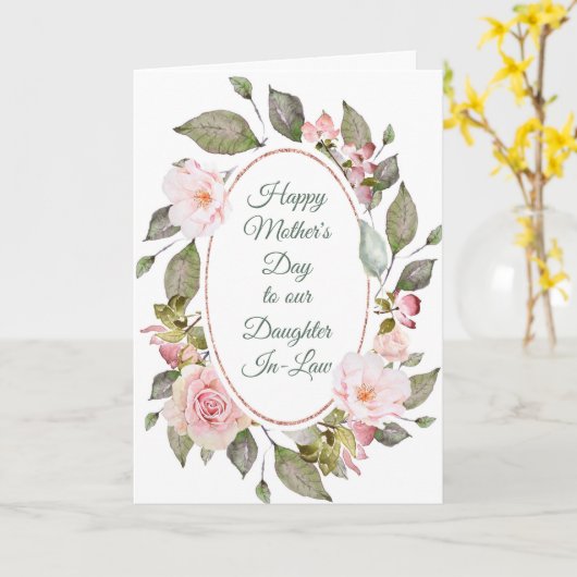 ピンク·ローズ·リース娘の義母のデイ·カード カード (黄色い花)