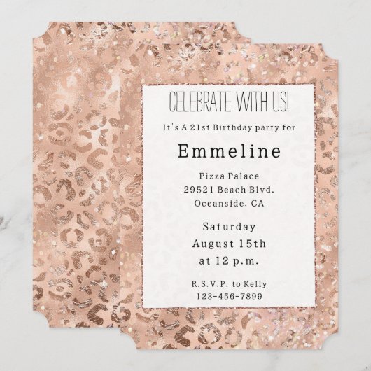 ピンク ローズ レパード グリッツ 招待状 (正面/裏面)