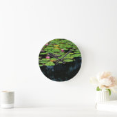 ピンク・ロータスブラック ラウンド壁時計 (ホーム)